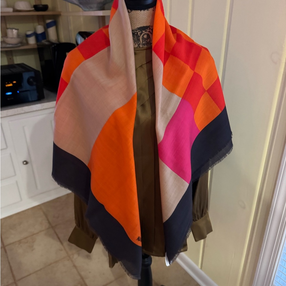 Mondi Colorful Geometric wool scarf roughly 44” * 44” - dry cleaned